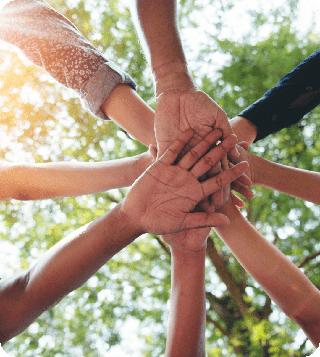 A group of people holding hands in the air.