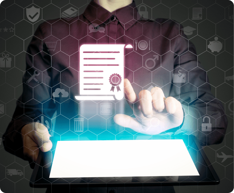 A person holding a tablet in their hands.