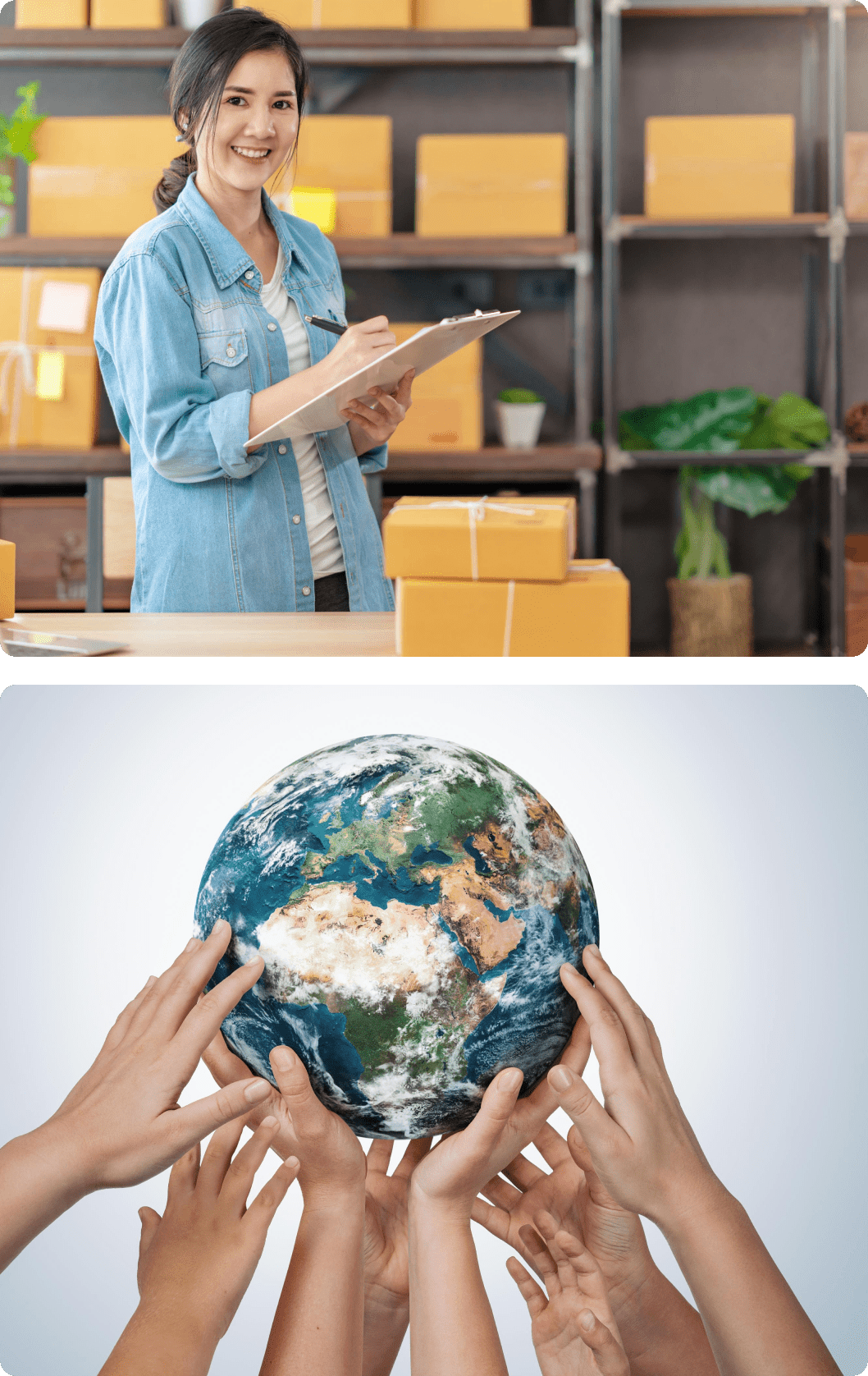 A person holding a globe in their hands