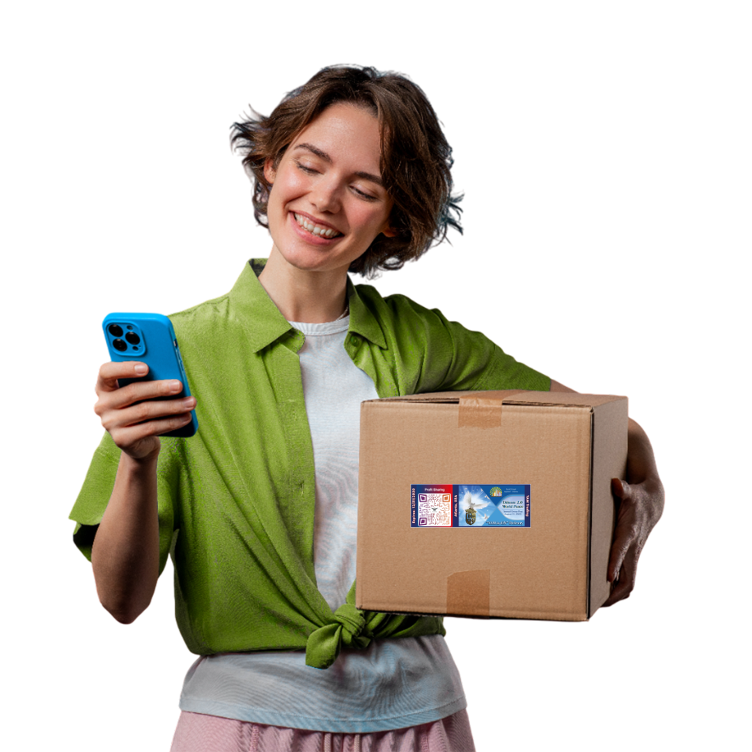 LLB Home Delivery2 A woman holding a box and looking at her phone.